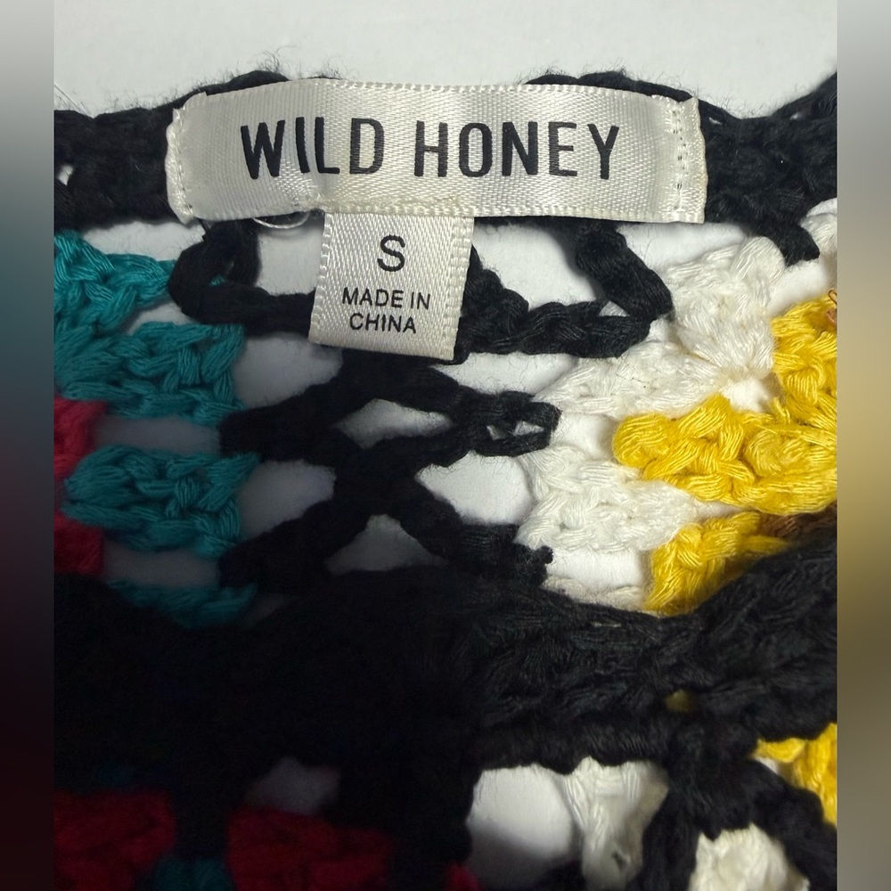 Wild Honey oversized bell sleeve Multicolor Crochet Knit cropped Sweater S - Picture 13 of 14